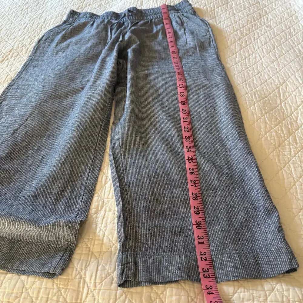 H & M LOGG Wide Leg Capri Pants Blue Sz 8 Nautical Granola Coastal Grandma Beach